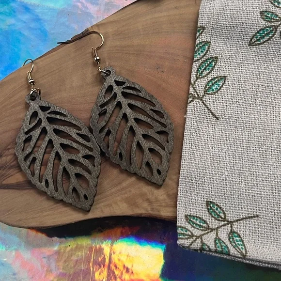 Wooden Leaf Earrings - Picture 3 of 3